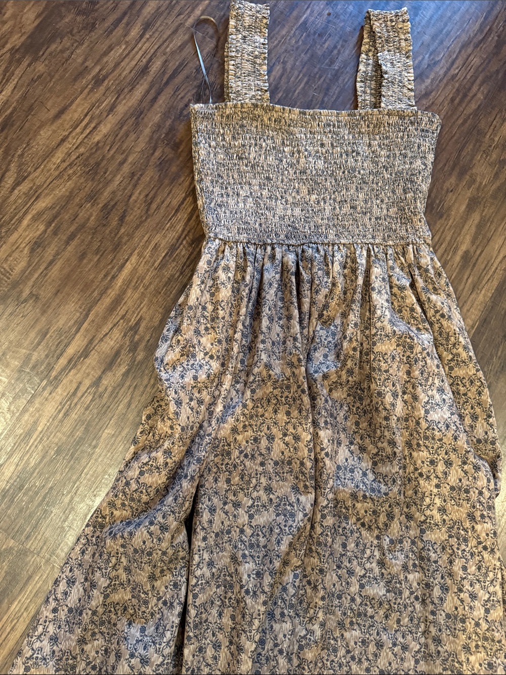 Promesa Smocked Floral Sundress — Tan and Gray